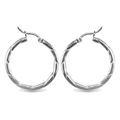 Jewelco London Sterling Silver Ribbed Hoop Earrings - 3mm - 3cm - AER013B