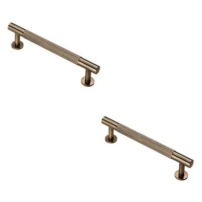 2x Knurled Bar Door Pull Handle x 13mm 128mm Fixing Centres Antique Brass