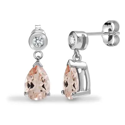 Jewelco London 9ct White Gold Rub Over Set H I1 0.08ct Diamond and Pear Peach 1.4ct Morganite Te