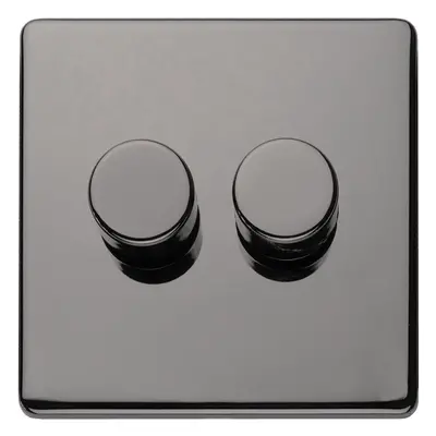 2 Gang Rotary Dimmer Switch Way LED SCREWLESS BLACK NICKEL Light Dimming Wall