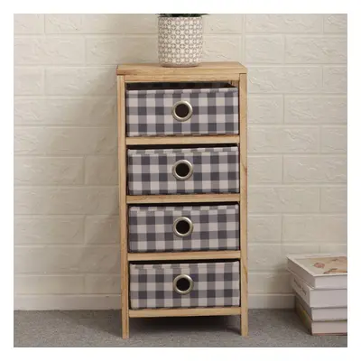 (Checked - Drawer) Wooden Storage Chest 3/4/5 Drawers Plaid Fabric Bedroom Storage