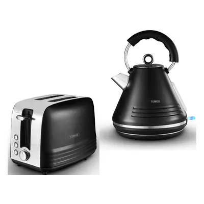 Tower Ash Black 1.7L 3KW Pyramid Kettle & Slice Toaster Set