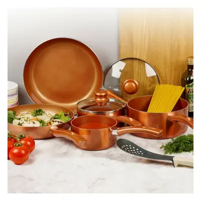 5 PC Metal Ceramic Copper Induction Cook Saucepan Frying Pan Pot Set