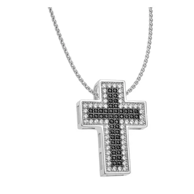 Jewelco London Rhodium Plated Sterling Silver Black & White Cubic Zirconia Illuminated Frame Cro