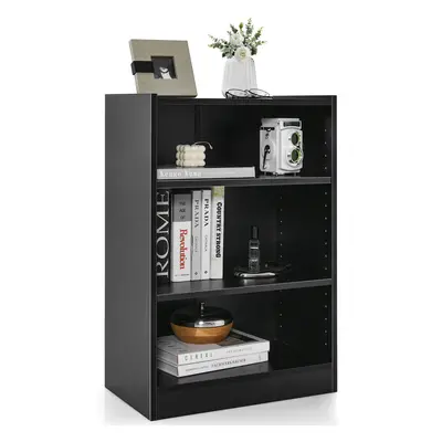 Modern 3-Tier Bookcase Black w/ Adjustable Open Shelves &Anti-toppling