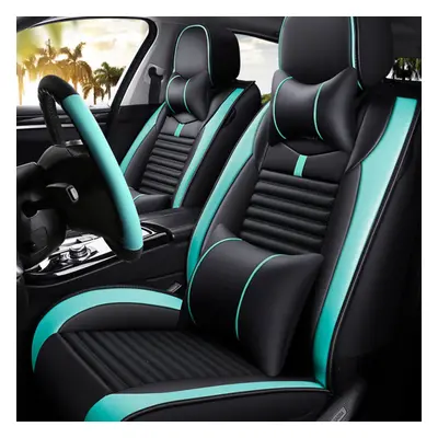 (Green) PU Leather Auto Car Seat Cover Set Protector Front&Rear Full Surrounding