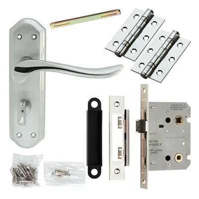 Door Handle & Bathroom Lock Pack Chrome Sculpted Victorian Thumb Turn Backplate