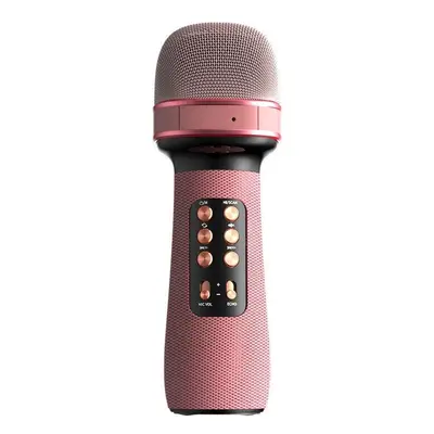 (Pink) Wireless Bluetooth 5.0 Condenser Microphone Speaker FM Radio Integrated Mic for IOS Andro