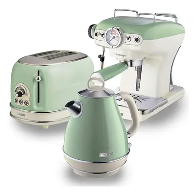 Ariete ARPK5 Retro Style Jug Kettle, Slice Toaster and Espresso Machine Set, Vintage Design, Gre