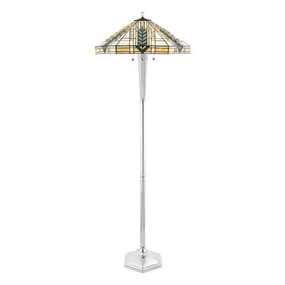 1.6m Tiffany Multi Light Floor Lamp Aluminium & Stained Glass Shade i00020