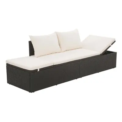 vidaXL Outdoor Lounge Bed with Cushion and Pillows Poly Rattan Black Daybed