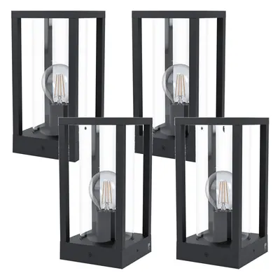 4 PACK IP44 Outdoor Bollard Light Black Cast Aluminium Box 40W E27 Lamp Post