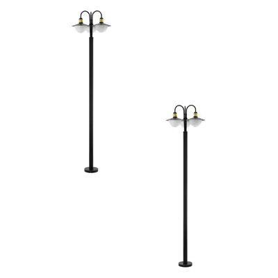 2 PACK IP44 Outdoor Bollard Light Black & Gold Curved Lamp Post 3x 60W E27