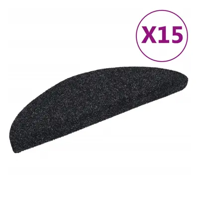 vidaXL 15x Self-adhesive Stair Mats Needle Punch 56x17x3cm Black Tread Rugs