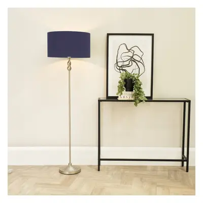 ValueLights Maggie Navy Shade Brushed Chrome Candlestick Floor Lamp