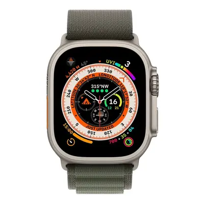 Apple Watch Ultra (GPS + Cellular), 49mm Titanium Case with Green Alpine Loop - Small