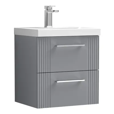 Retro Drawer Wall Hung Vanity Unit with Mid-Edge Tap Hole Ceramic Basin - 500mm - Satin Grey - B