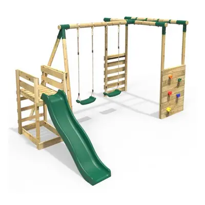 (Monkey Bars plus Deck & 6ft Slide - Venus, Green) Rebo Wooden Children's Swing Set with Monkey 