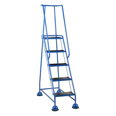 5 Tread Mobile Warehouse Steps BLUE 1.94m Portable Safety Ladder & Wheels