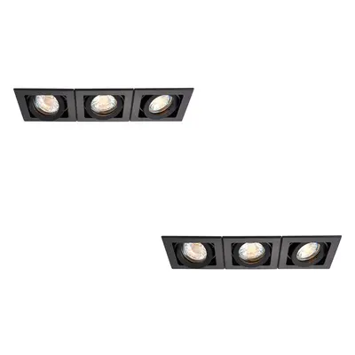 2 PACK Triple Recessed Boxed Downlight - x 50W GU10 Reflector - Matt Black