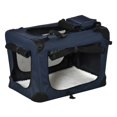 PawHut Folding Pet Carrier Bag House W/ Cushion Storage, Dark Blue 70x51x50cm