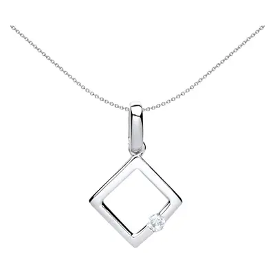 Jewelco London Ladies Sterling Silver Cubic Zirconia Solitaire Square Halo Charm Necklace inch -