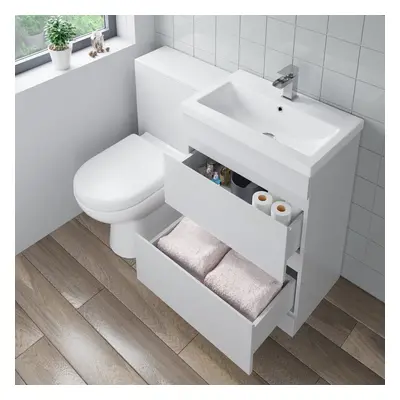 600mm Bathroom Drawer Vanity Unit Basin Toilet Soft Close Seat WC Gloss White