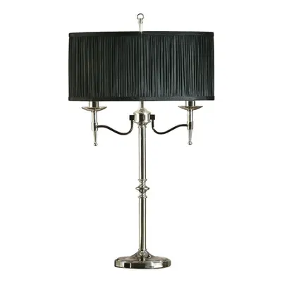 Avery Luxury Twin Table Lamp Bright Nickel & Black Shade Traditional Bulb Holder