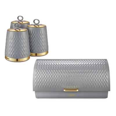 Tower Empire Bread Bin & Canisters Set in Grey with Brass Accents