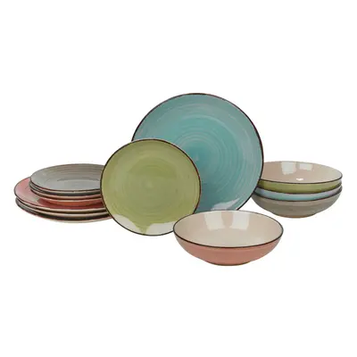 (1 Set (12 Pcs)) 12/24 Pcs Coloured Stone Ceramic Dinnerware Crockery Plates Bowls Set