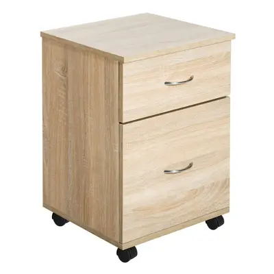 (Oak) Homcom Drawer Wooden Filing Cabinet with Wheels