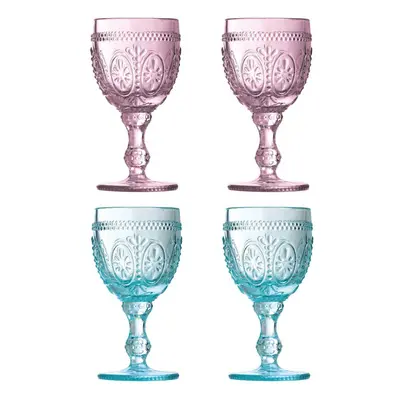 Set Of Fleur Wine Glasses, ml, Pink & Blue