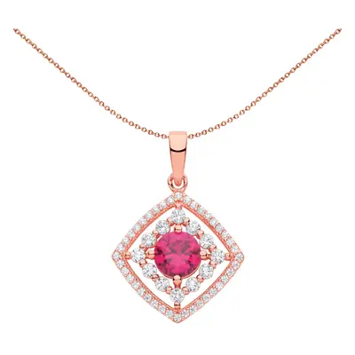 Jewelco London Ladies Rose Gold-Plated Sterling Silver Red CZ Square Halo Red Eye Pendant Neckla