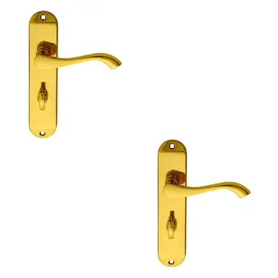 2x PAIR Curved Handle on Chamfered Bathroom Backplate x 40mm Polished Brass