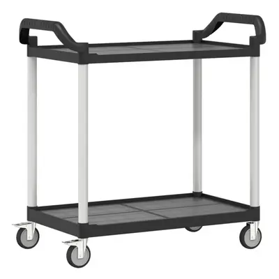 vidaXL 2-Tier Trolley Serving Cart Kitchen Storage Trolley Black Aluminium