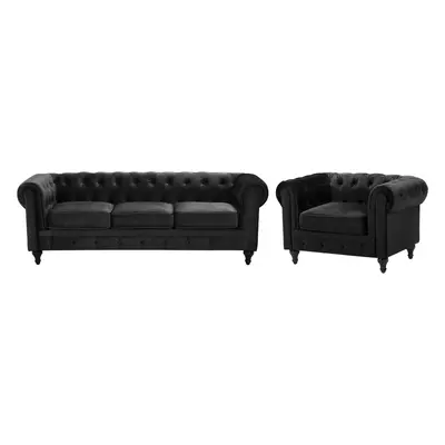 Velvet Living Room Set Black CHESTERFIELD