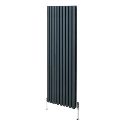 (1800mm x 600mm, Anthracite Grey) Oval Column Designer Radiator & TRV Valves