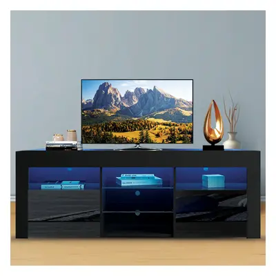 (Black Body Black Doors) Hampton&Stewart TV Unit High Gloss Doors LED Light