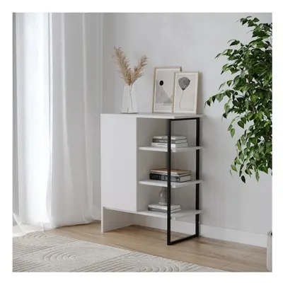 (White) 60cm Wood Steel Living Room Door Bedside Cabinet Shelf Shelving Bookcase