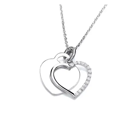 Jewelco London Ladies Rhodium Plated Sterling Silver Double Love Heart Tag Pendant Necklace 16" 