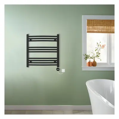 (Black, 600x600mm) NRG Prefilled Thermostatic Electric Curved Heated Towel Rail Radiator