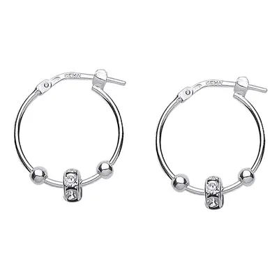 Jewelco London Ladies Sterling Silver Cubic Zirconia Spinning Bead Hoop Earrings _DELETE_mm 3mm 