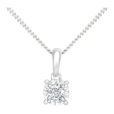 Jewelco London 18ct White Gold Round 10pts Diamond Solitaire Pendant Necklace inch 46cm - PP0AXL