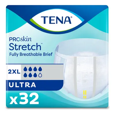 TENA ProSkin Stretch Ultra Incontinence Brief, Heavy Absorbency, Unisex, 2X-Large, (64 Total - P