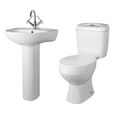 Adley Round Ceramic Bathroom Bundle with Toilet Pan, Cistern, Seat, Tap Hole 550mm Basin & Full 