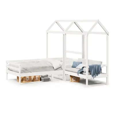 (white) vidaXL Day Bed and Bench Set with Roof Sofa Bed Daybed Couch Solid Wood Pine