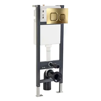 Nes Home Toilet WC Cistern Frame with Avant Brushed Brass Square Push Button