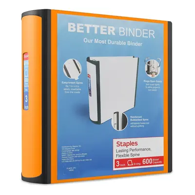 STAPLES Better View 3-Inch Slant D 3-Ring Binder Orange (16405)