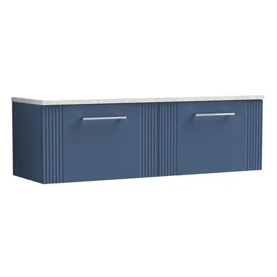 Retro Drawer Wall Hung Vanity Unit with Sparkling White Laminate Worktop - 1200mm - Satin Blue -