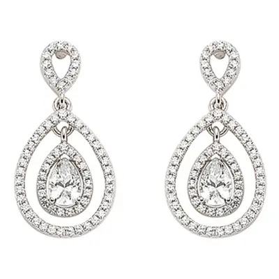 Jewelco London Ladies Sterling Silver Pear Cubic Zirconia Teardrop Halo Drop Earrings - GVE346